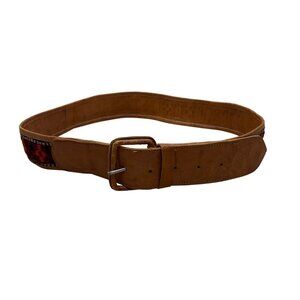 Vintage 1980s Womens Tan Leather & Textile Western Belt With Buckle 35 Inch Hand